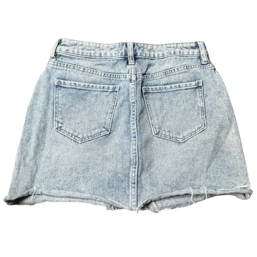 PacSun Light Wash Denim Mini Skirt Raw Hem Distressed Side Stripe Womens‎ 26